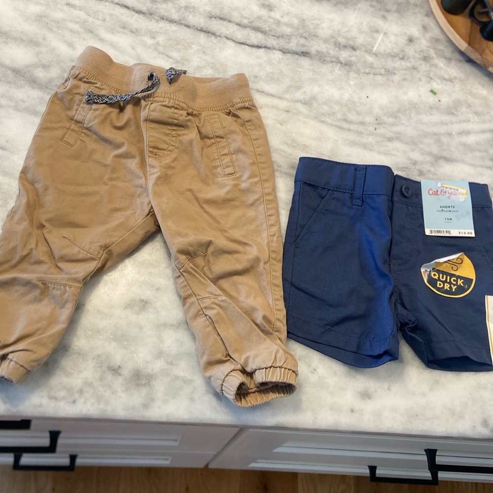 Cat & Jack Tan Joggers and Blue Shorts Set